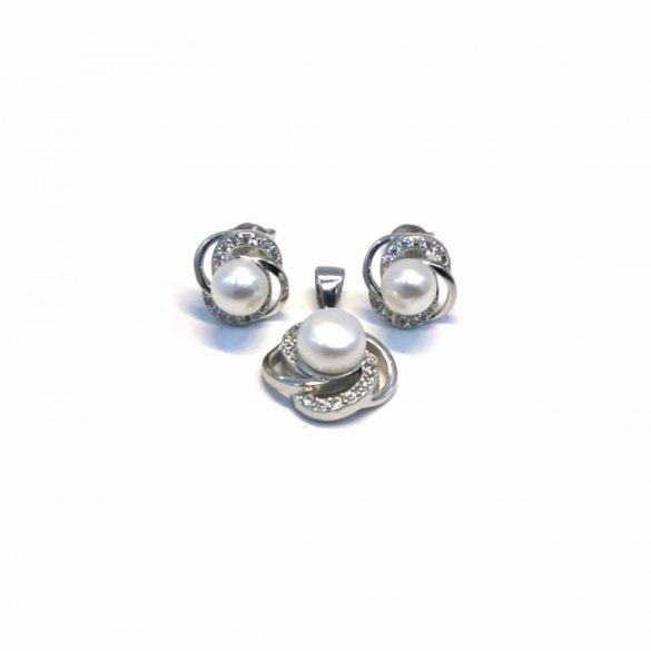 Gyöngyös stekkeres fülbevaló és medál  - G-0036/Ag 925+ Rh